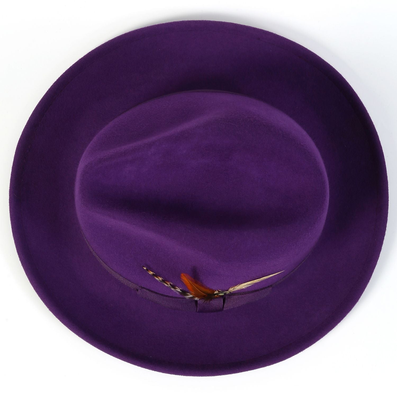 montique purple wide brim wool felt fedora side view
