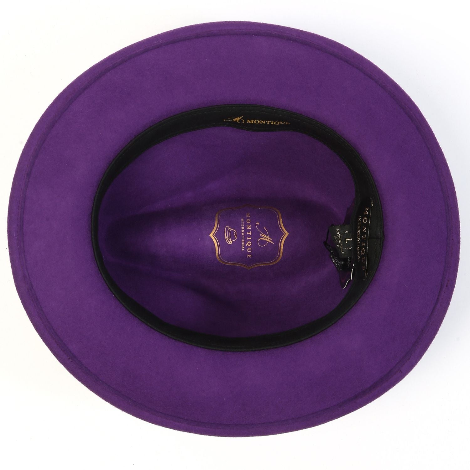 purple wool felt fedora hat crown and brim detail