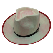 Ivory Wide Brim Toyo Straw Fedora Hat with Leather Band