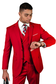3-Piece Modern Fit Suit with Double Breasted Vest - Red