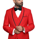 Empire Elegance Collection: Red 3PC Flat Front Pants with Bow Tie 100% Wool Tailored Fit