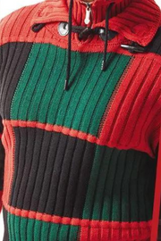 Men’s Green & Red Geo Square Quarter Zip Pullover Sweater
