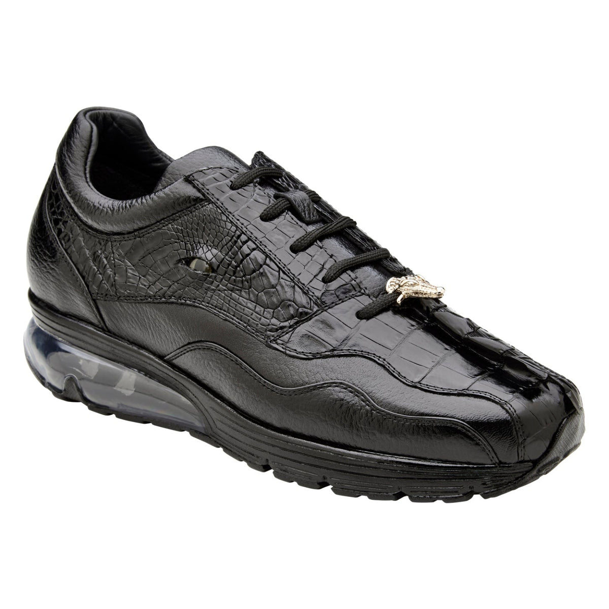 Black caiman and Italian calfskin sneaker by Belvedere