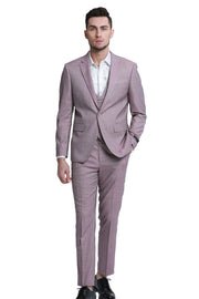 Men’s 3-Piece Slim Fit Textured Suit with Satin Peak Lapel - Rose