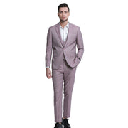 Men’s 3-Piece Skinny Fit Textured Suit with Satin Peak Lapel - Rose by Tazzio