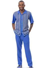 Montique 2 Piece Short Sleeve Walking Suit with Symmetrical Argyle Design - Royal Blue