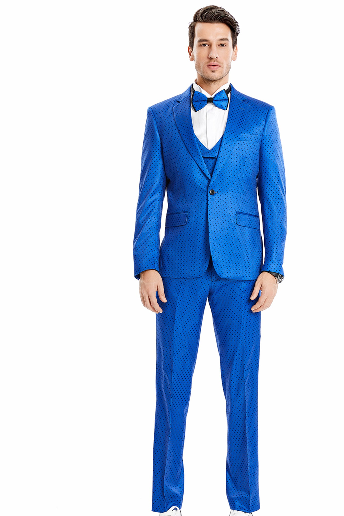 Royal/Black 3-piece suit on model
