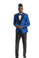 Exquisite Collection: Men's Paisley Shawl Collar 3-Pc Suit In Royal/black- Slim Fit