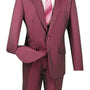 Chicquel Collection: Burgundy 2 Piece Solid Color Single Breasted Slim Fit Suit