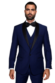3-Piece 100% Wool Shawl Lapel Tuxedo for Men - Sapphire