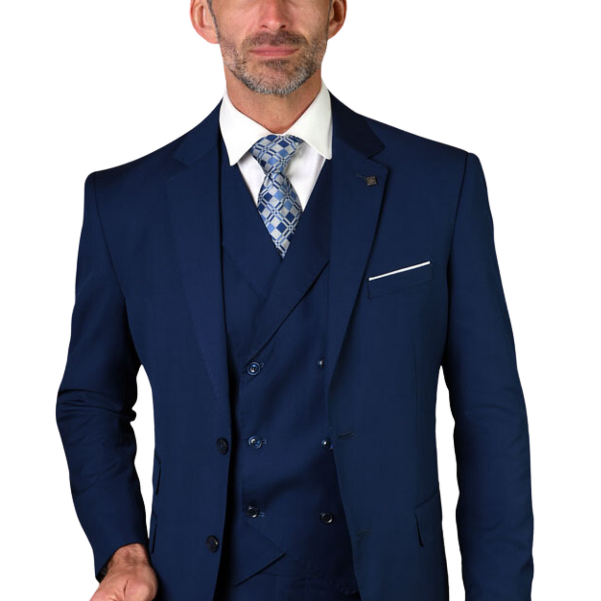 Mens Suits With Double Breasted Vest - Sapphire Peak Lapel Suits - Ticket Pocket - With Gold Buttons - Slim Fitted main image 0