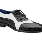 Ostrich Quill and Italian Leather Wing Tip Shoes for Men in Black/White-Sesto!