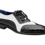 Ostrich Quill and Italian Leather Wing Tip Shoes for Men in Black/White-Sesto!