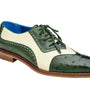 Ostrich Quill and Italian Leather Wing Tip Shoes for Men in Forest Green/Cream-Sesto!