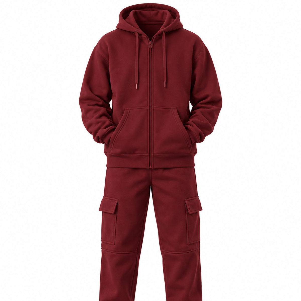 Oxblood fleece cargo tracksuit - front product view