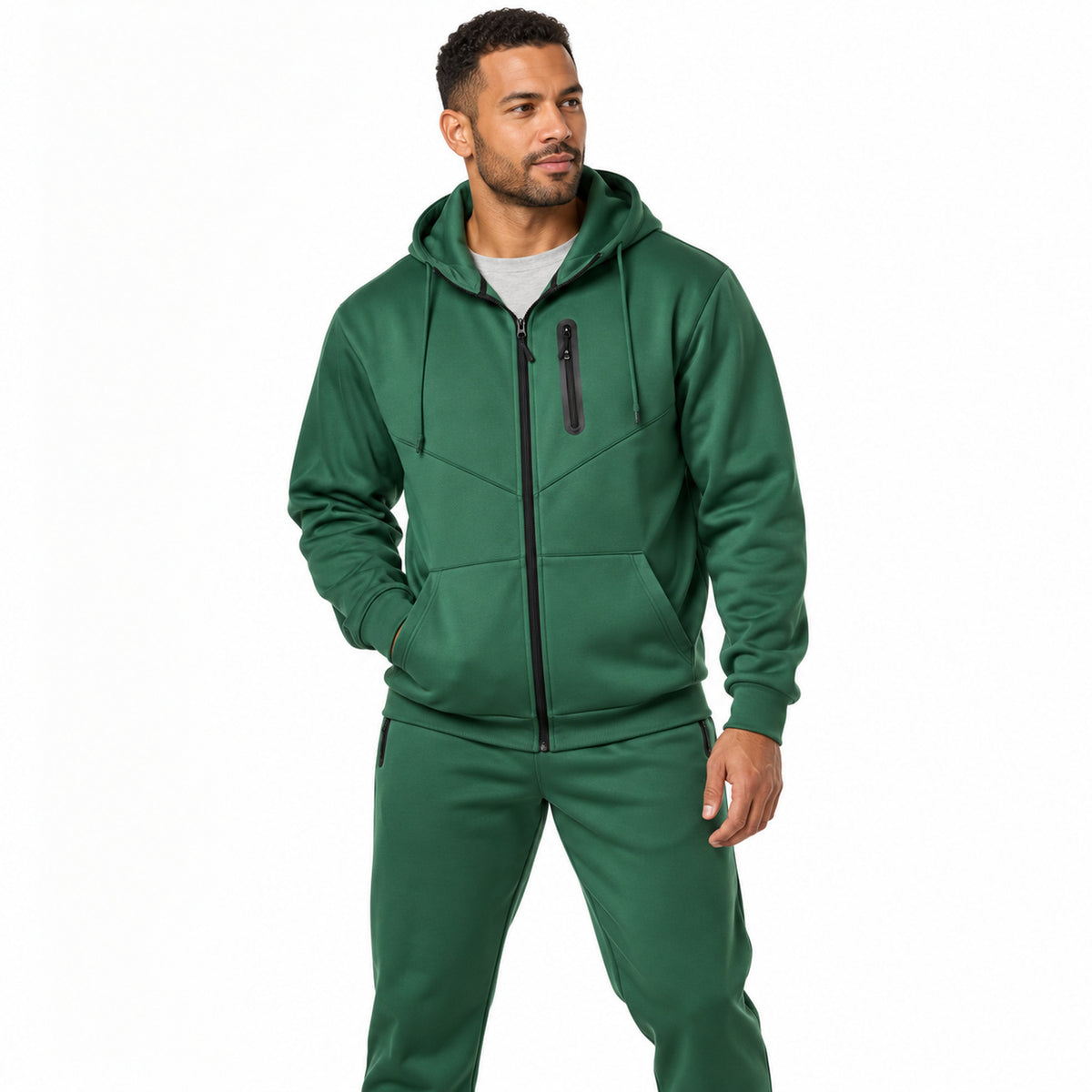 Evergreen tech fleece tracksuit - worn front view