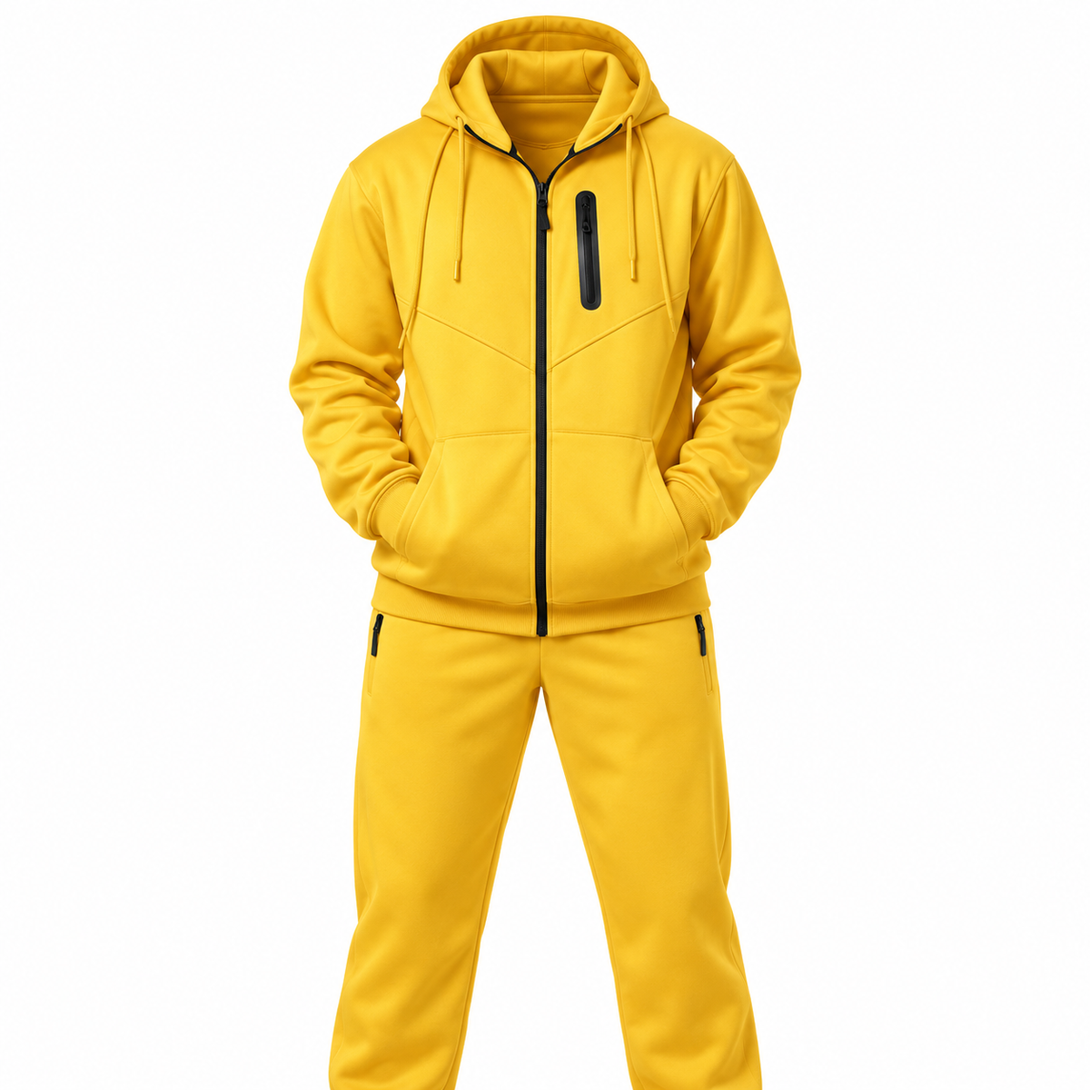 Yellow tech fleece tracksuit - front product view