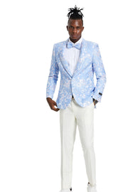 Slim Fit Paisley Shawl Collar Blazer - Sky & Silver