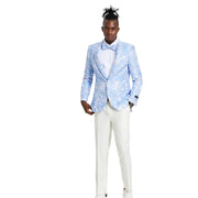 Slim Fit Floral Shawl Collar Blazer - Sky & Silver