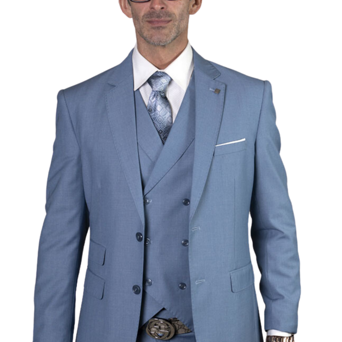 Perfect Slate Blue Slim Fit Double Breasted Solid Color Men's Suit Vest main image 0
