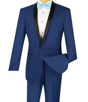 Men’s Slim Fit Blue Tuxedo - Narrow Shawl Collar One Button Formal Suit