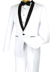Men’s Slim Fit White Tuxedo - Narrow Shawl Collar One Button Formal Suit