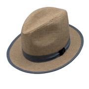 Khaki Fedora with Chambray Band and 2.5 Inch Brim