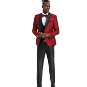 Red/Black Paisley 3-Piece Skinny Fit Suit by Tazzio - M363SK