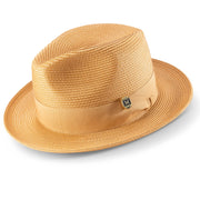 Tan Braided Wide Brim Pinch Crown Fedora Hat with Matching Grosgrain Ribbon