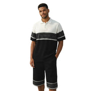 White Greek Key Knit Short Set by Stacy Adams