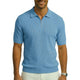 Blue Textured Knit Zip Polo Shirt by Stacy Adams