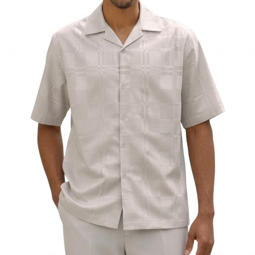 white poly jacquard 2-piece walking suit set by Stacy Adams front view details
