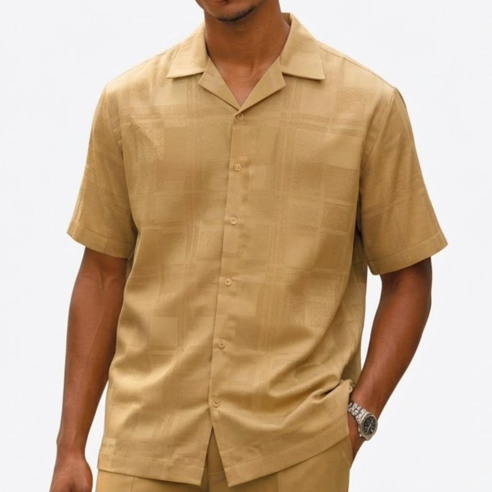 khaki poly jacquard 2-piece walking suit set by Stacy Adams front view details