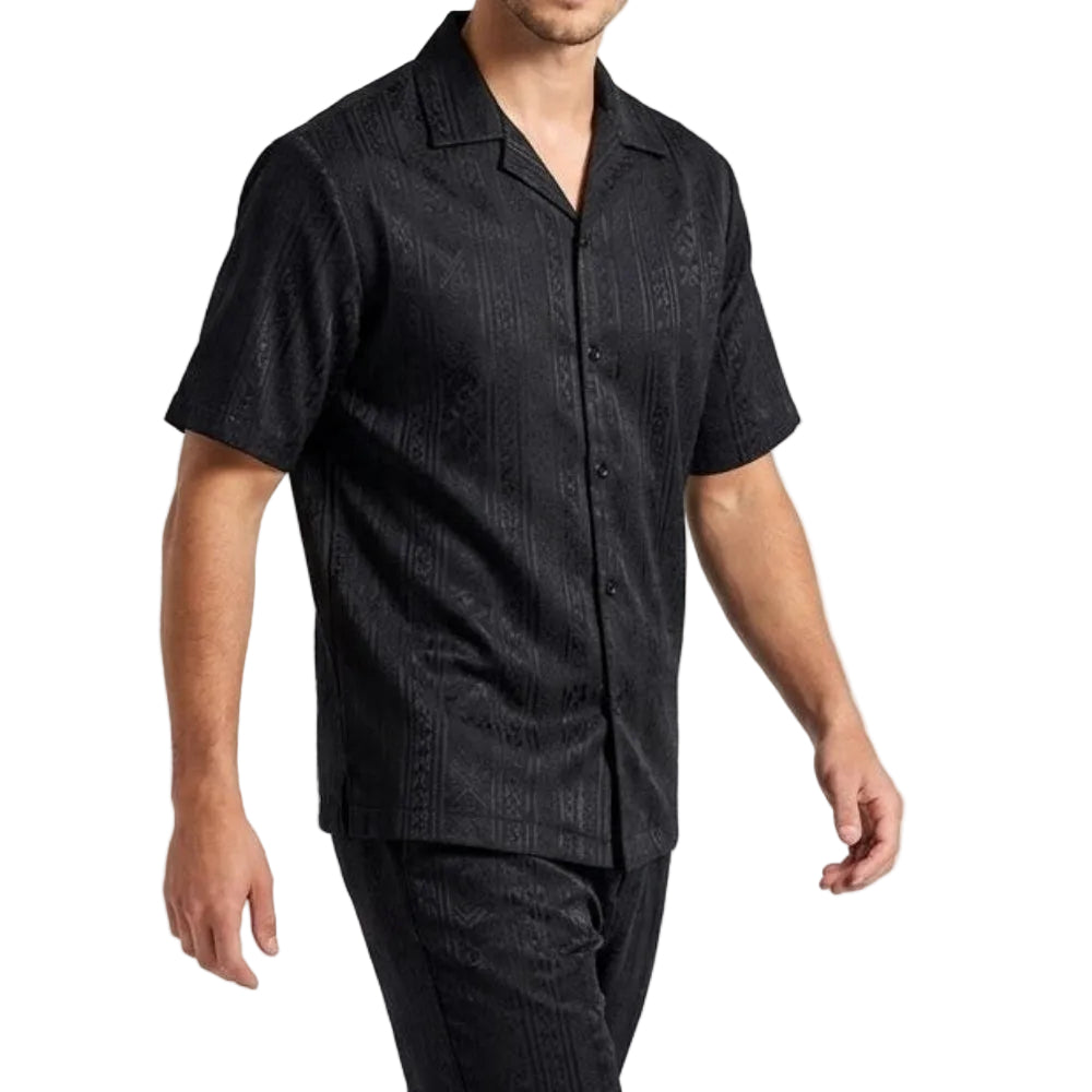 black jacquard short sleeve walking suit set with matching pants