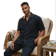 Tonal Scroll Knit Short Sleeve Walking Suit Set by Stacy Adams - Black