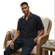 Tonal Scroll Knit Short Sleeve Walking Suit Set by Stacy Adams - Black