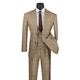 Men’s Classic Fit Glen Plaid 3 Piece Suit with Adjustable Waistband - Camel