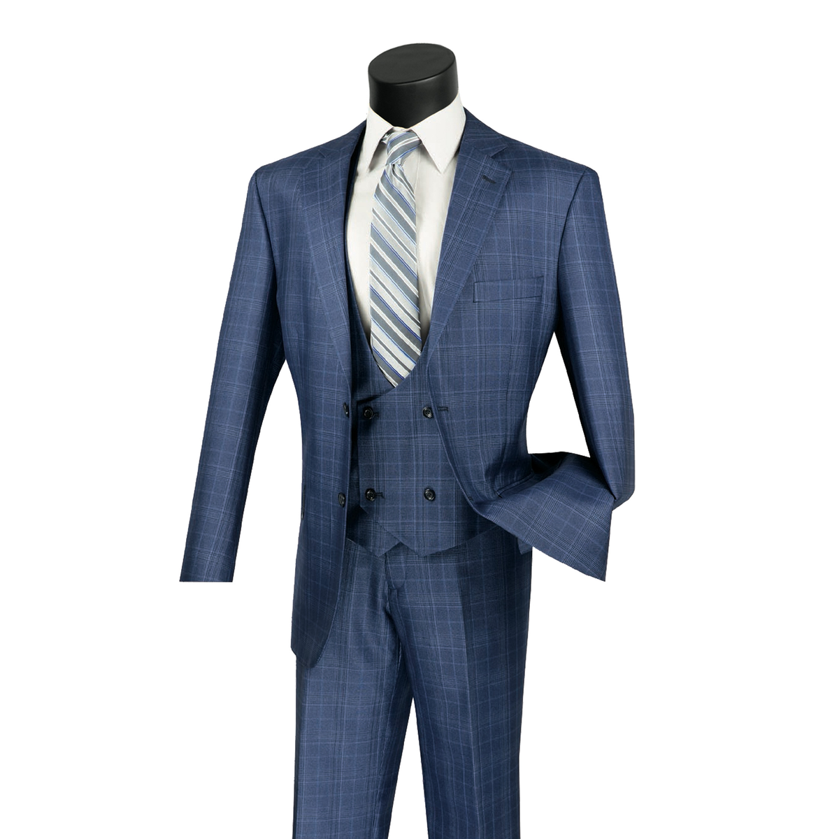 Men’s Classic Fit Glen Plaid 3 Piece Suit with Adjustable Waistband - Oxford — full suit view