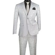 Men’s Slim Fit Tone on Tone Paisley 2 Piece Suit - Silver