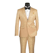Men’s Slim Fit Tone on Tone Paisley 2 Piece Suit - Beige
