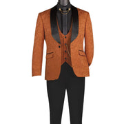Men’s 3-Piece Jacquard Slim Fit Tuxedo with Vest - Caramel