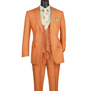 Men’s Classic Fit Glen Plaid 3 Piece Suit with Adjustable Waistband - Rust
