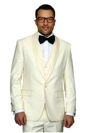 3-Piece 100% Wool Shawl Lapel Tuxedo for Men - Off-White