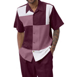 Tykes Collection: Houndstooth Color Block 2-Piece Shorts Set Walking Suit In Wine