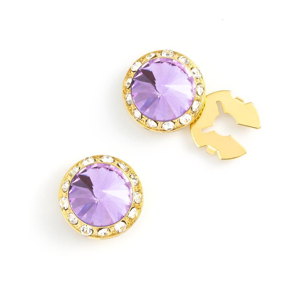 Men's Gold/Tanzanite Button Cover Cuff-Link With Crystal Stud Centered Surrounded By Crystal Studs - Suits & More
