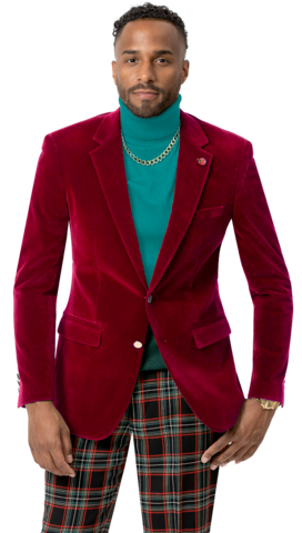 Red Solid Velvet Blazer J134