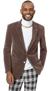 Men’s Velvet Blazer Single-Breasted 2-Button Modern Fit - Taupe