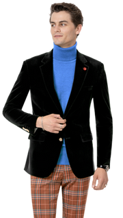 Men’s Velvet Blazer Single-Breasted 2-Button Modern Fit - Black