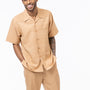 Cosmic Collection: Tan Striped Tone On Tone Walking Suit 2 Piece Short Sleeve Set