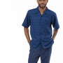 Cosmic Collection: Navy Striped Tone On Tone Walking Suit 2 Piece Short Sleeve Set